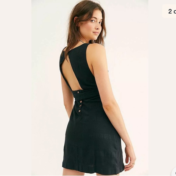 SOLD✨New FREE PEOPLE Zahara Linen Tie Waist Black Dress - Picture 3 of 7